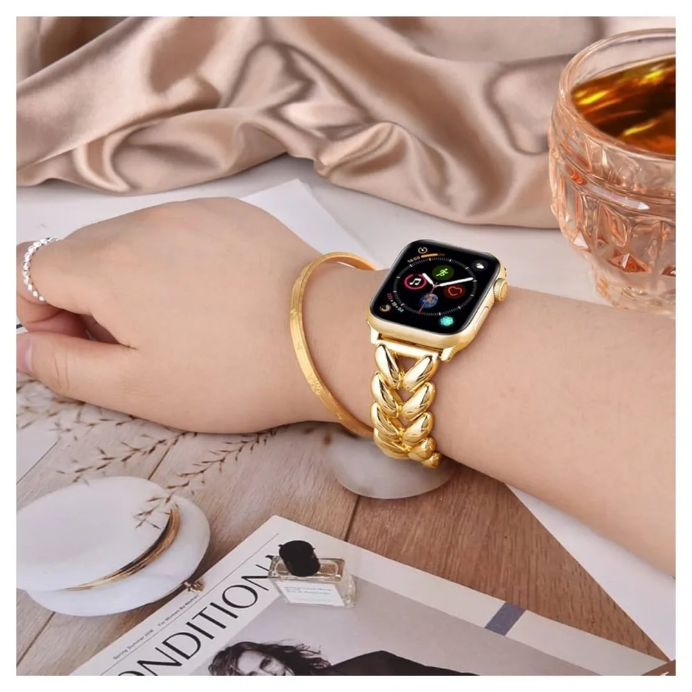 Apple watch strap 42mm 44mm 45mm cuban yellow gold stainless PVD plated iwatch